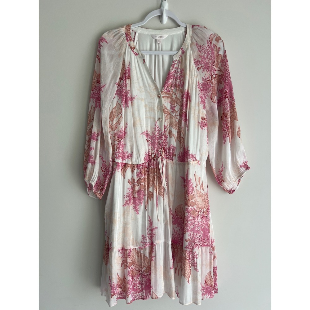 LC Lauren Conrad Womens XXL Pink White Floral Tiered Boho Long Sleeve Dress